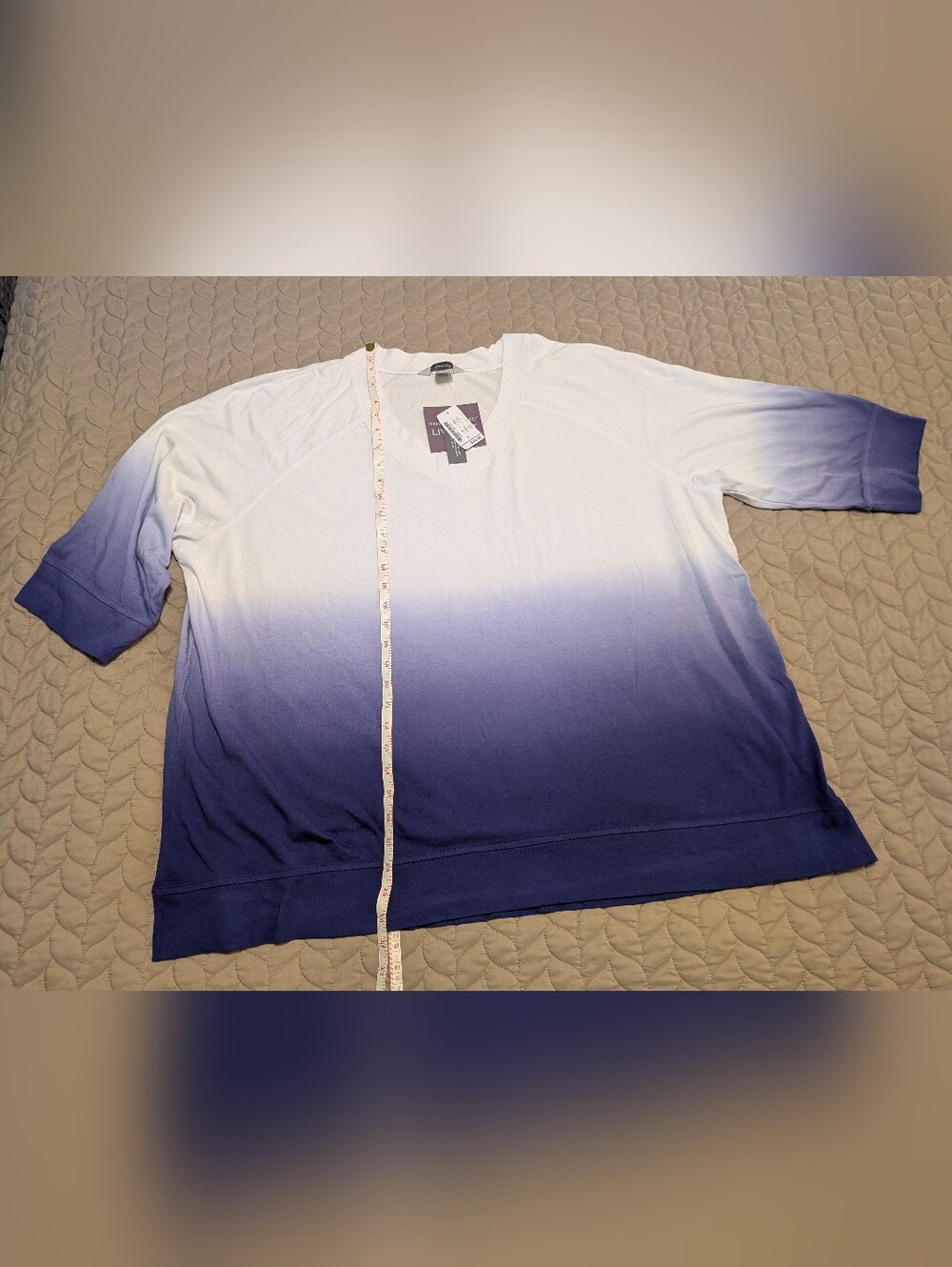 Ombre White to Purple V-Neck Pullover Top